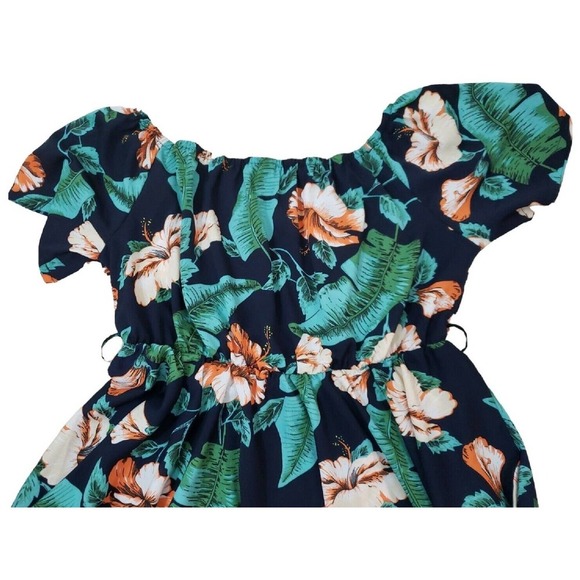 Bloom Chic ~Woman Plus Size 22~ Blue/Orange Floral Print Flare Dress Unlined. - Picture 3 of 12